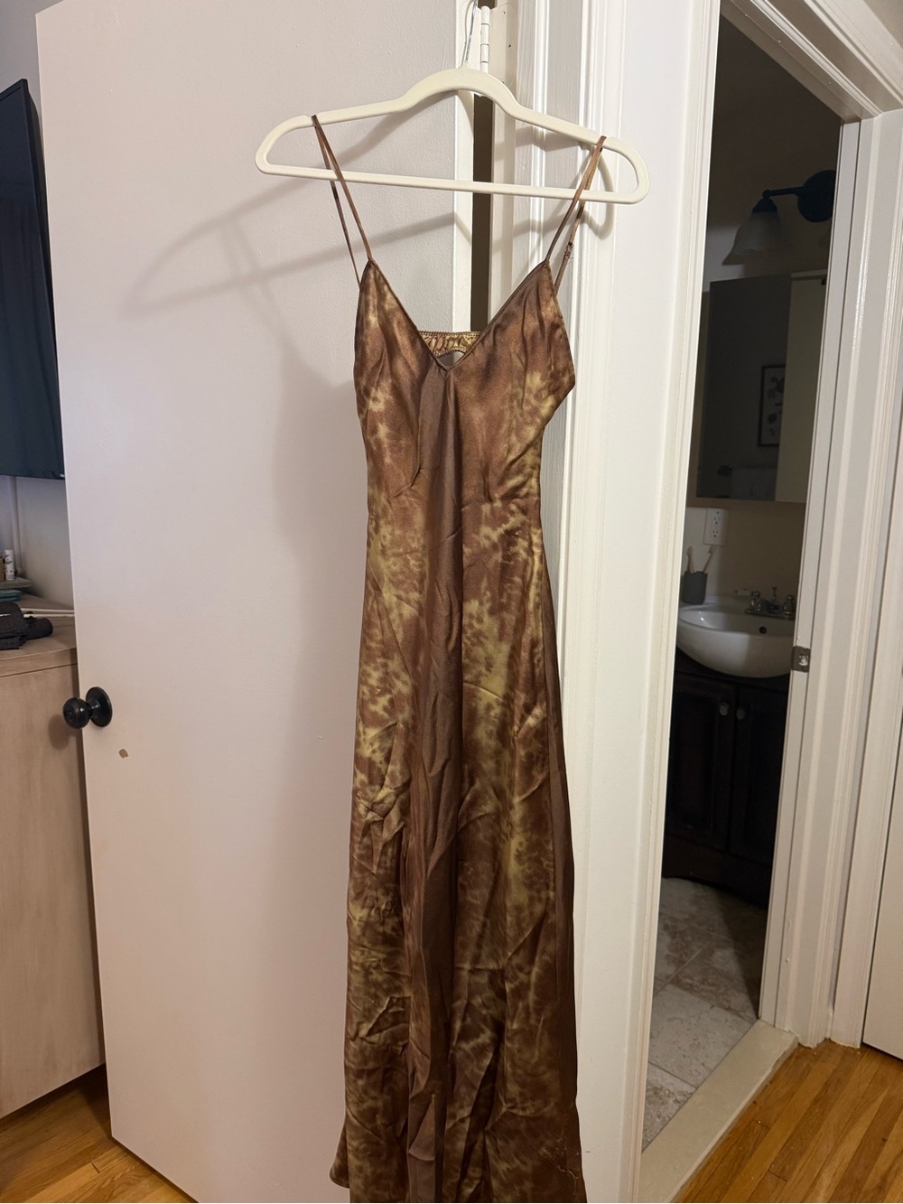 Zara Brown and Olive Tie-Dye Slip Maxi Dress